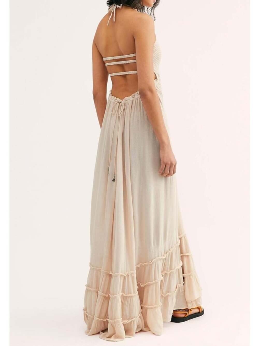 Women's Beige Summer Boho Sexy Backless Long Comfortable Stylish Maxi Dress - Picture 2 of 6